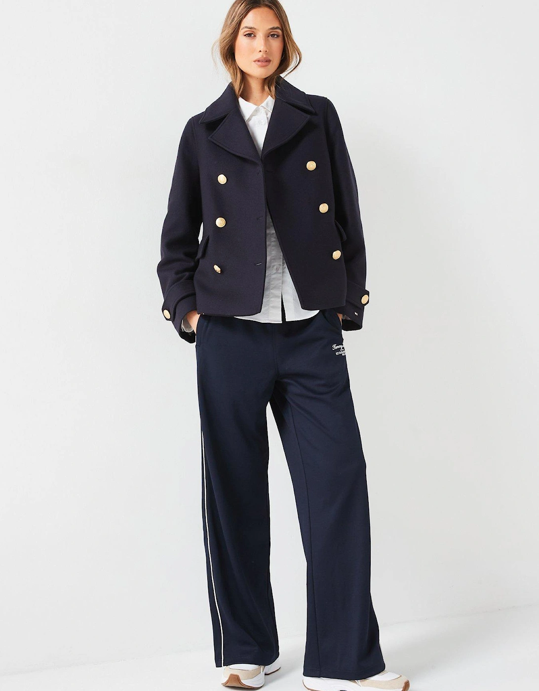 Cropped Wool Peacoat - Navy