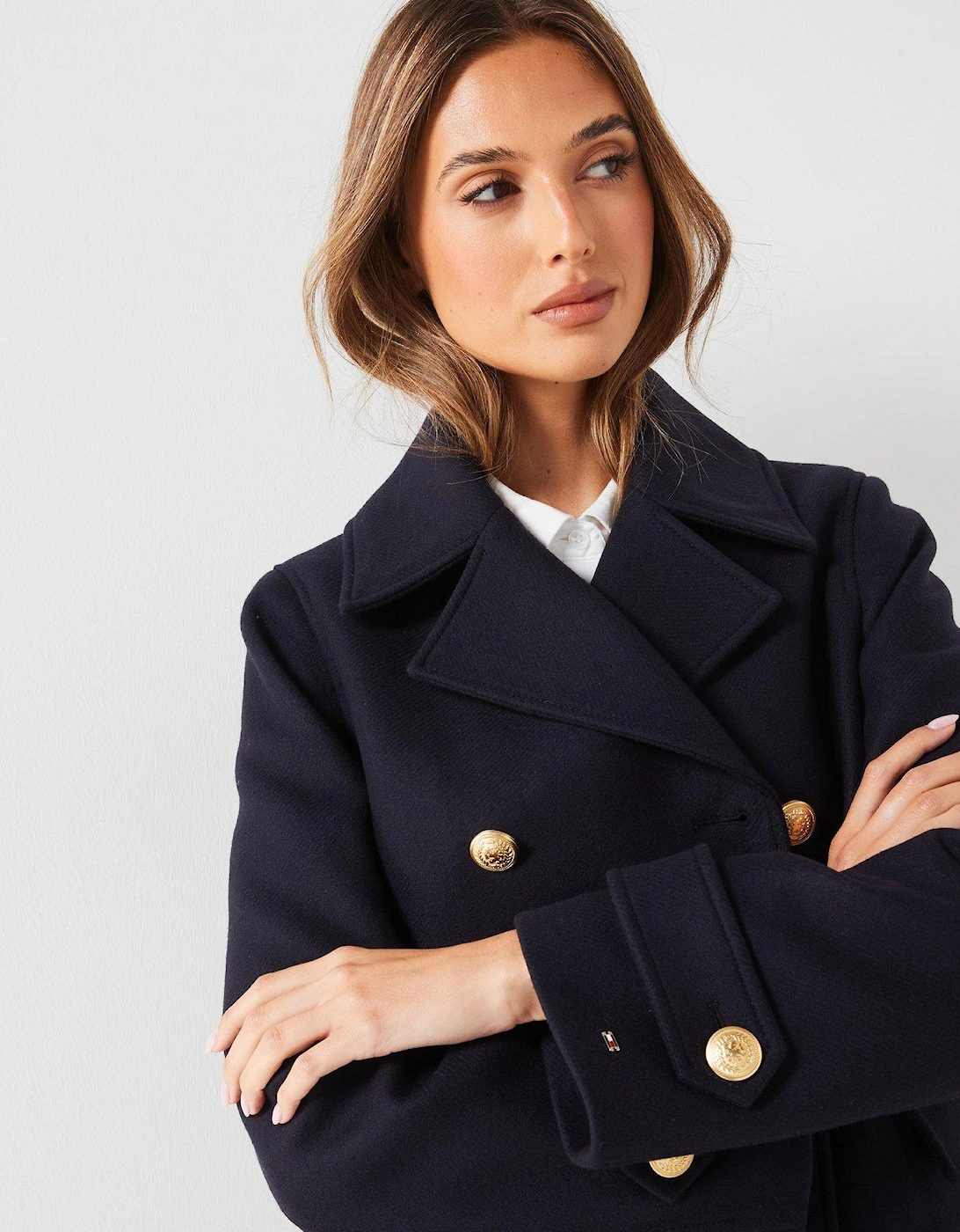 Cropped Wool Peacoat - Navy