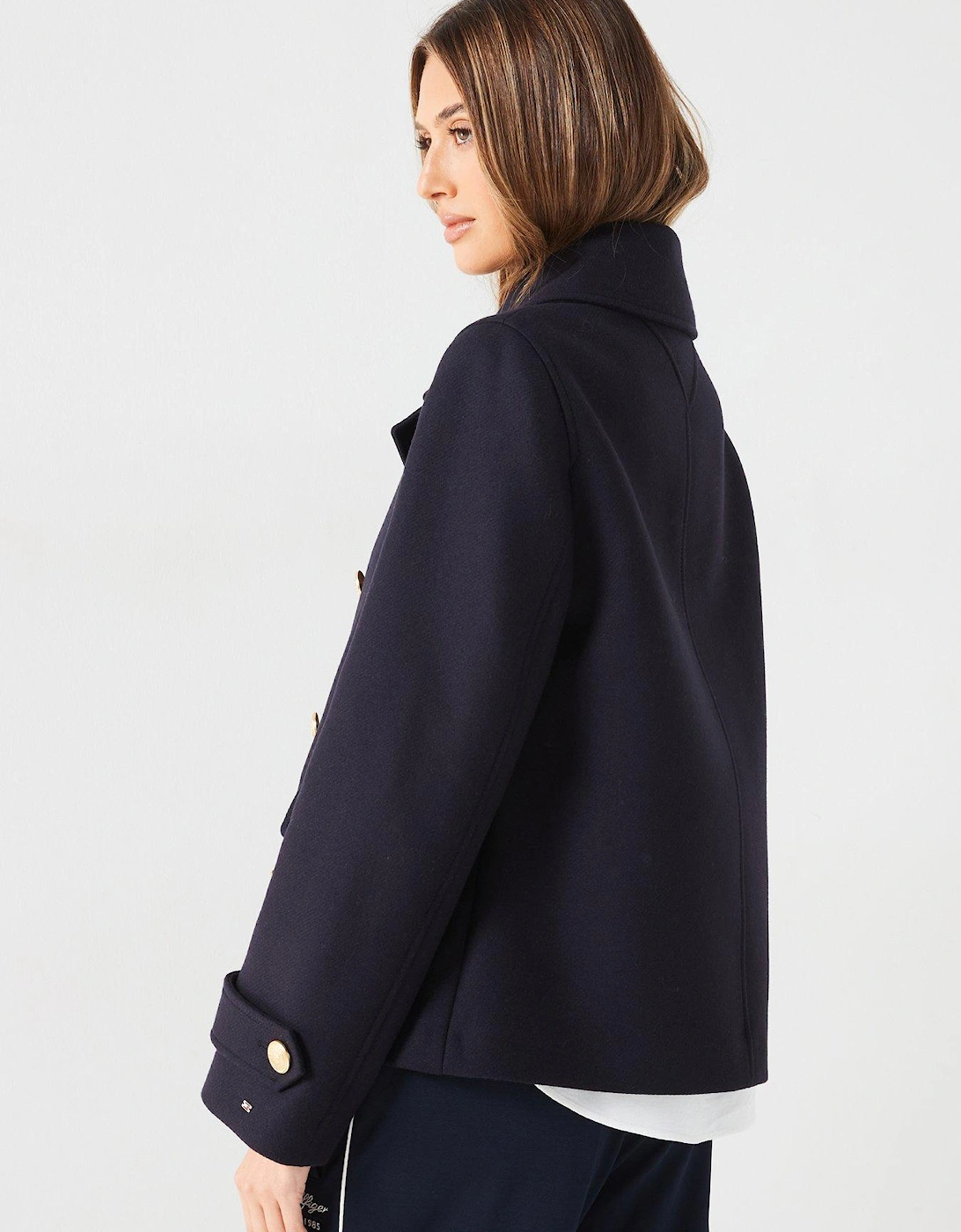 Cropped Wool Peacoat - Navy