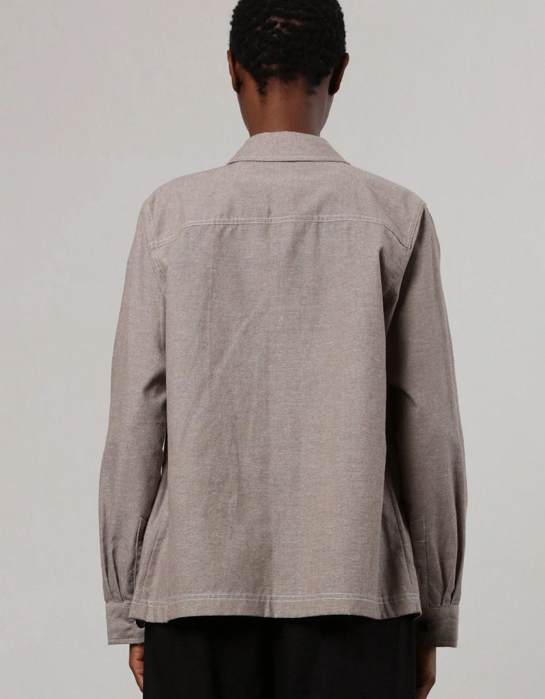 Linen Mix Tribe Shirt Jacket - Beige