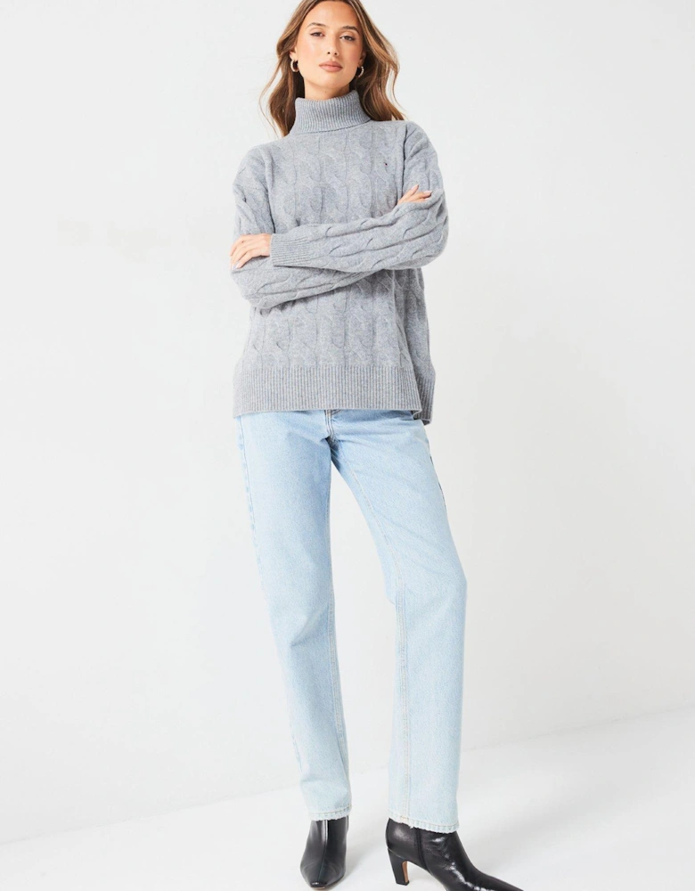 Soft Wool Cable Roll Neck Sweater - Grey