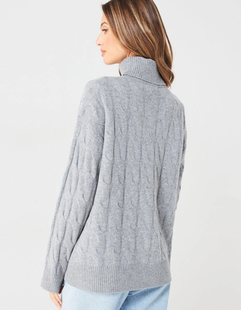 Soft Wool Cable Roll Neck Sweater - Grey