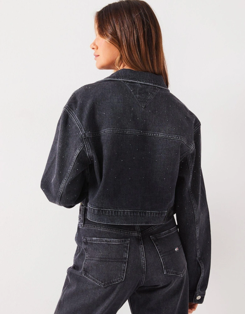 Boxy Cropped Denim Jacket - Black