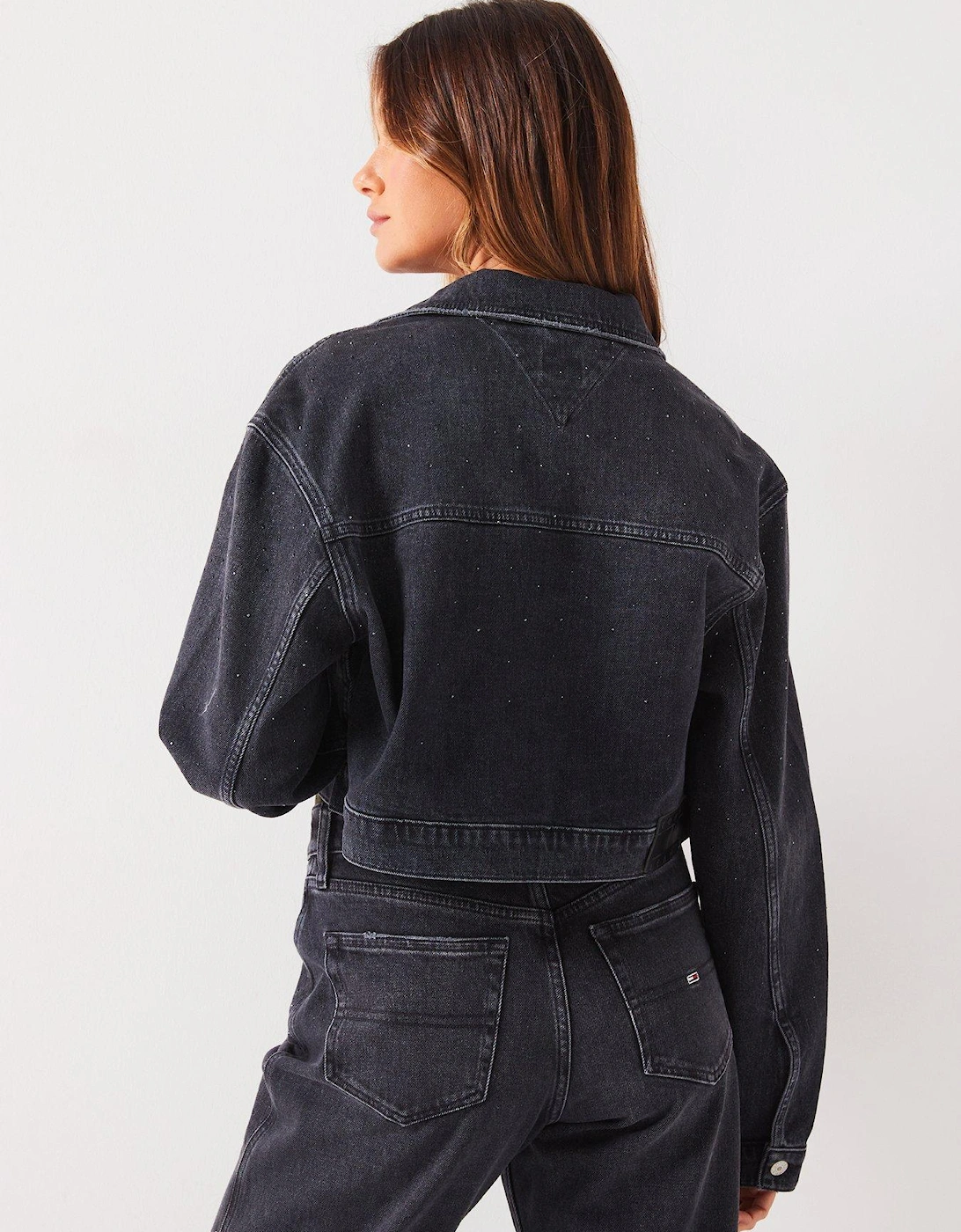 Boxy Cropped Denim Jacket - Black