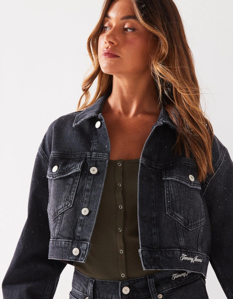 Boxy Cropped Denim Jacket - Black