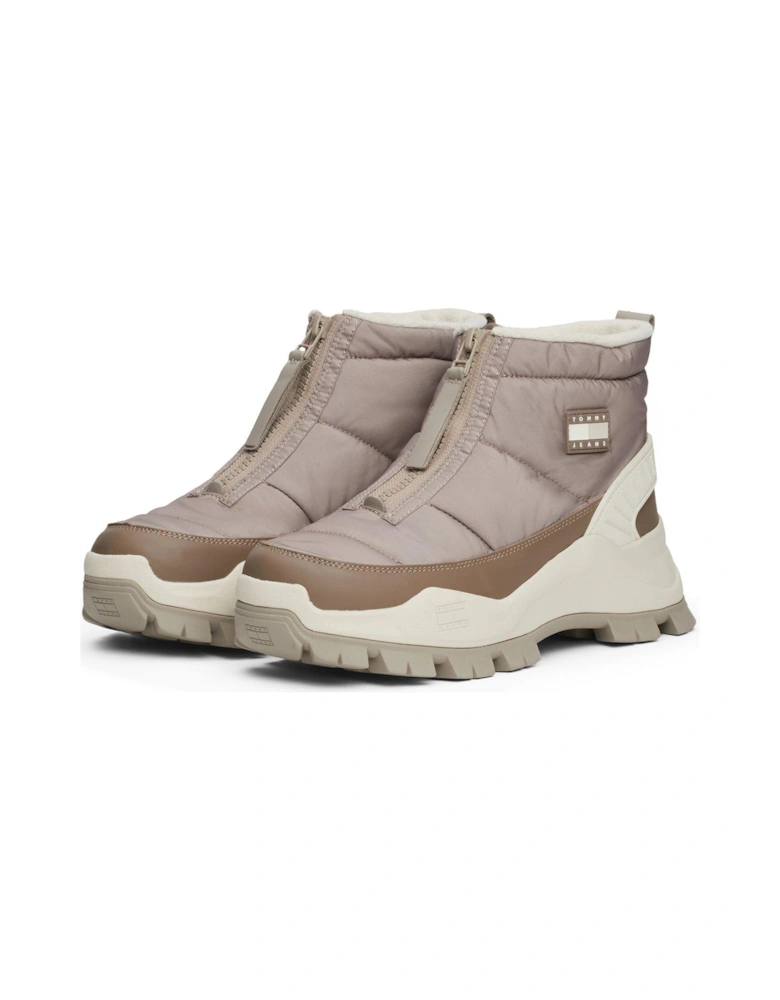 Zip Front Chunky Boots - Beige