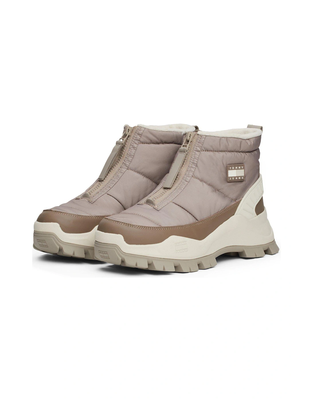 Zip Front Chunky Boots - Beige