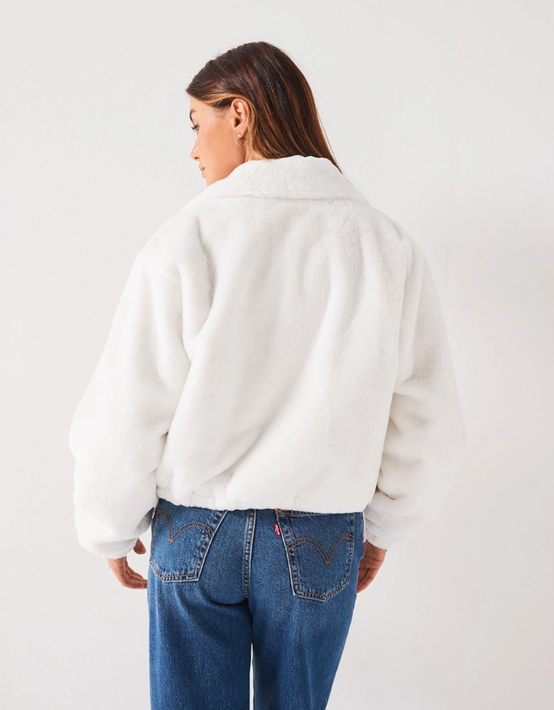 Faux Fur Bomber Jacket - Cream