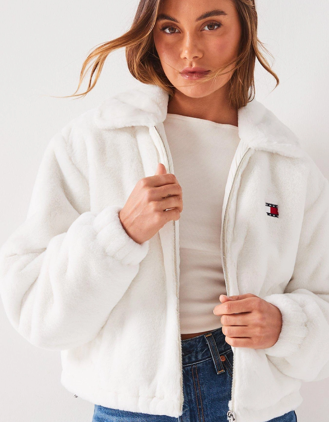 Faux Fur Bomber Jacket - Cream