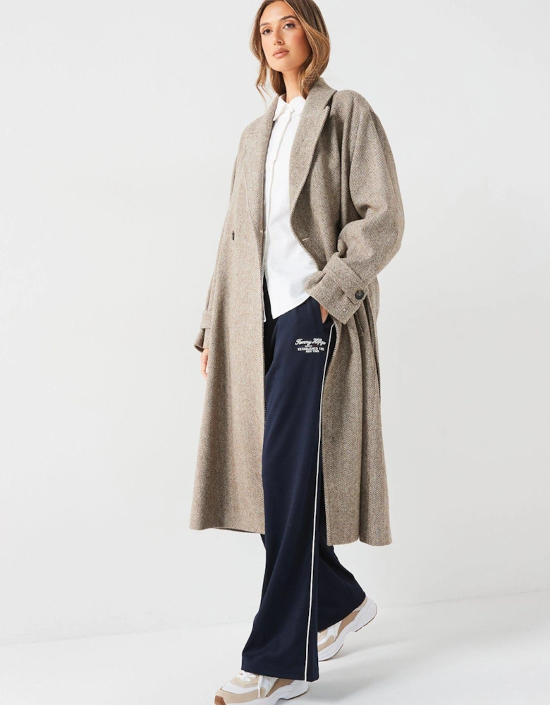 Wool Herringbone Duster Coat - Beige