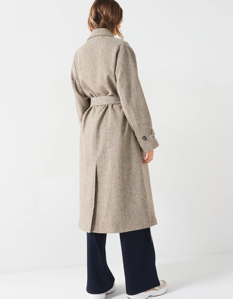 Wool Herringbone Duster Coat - Beige