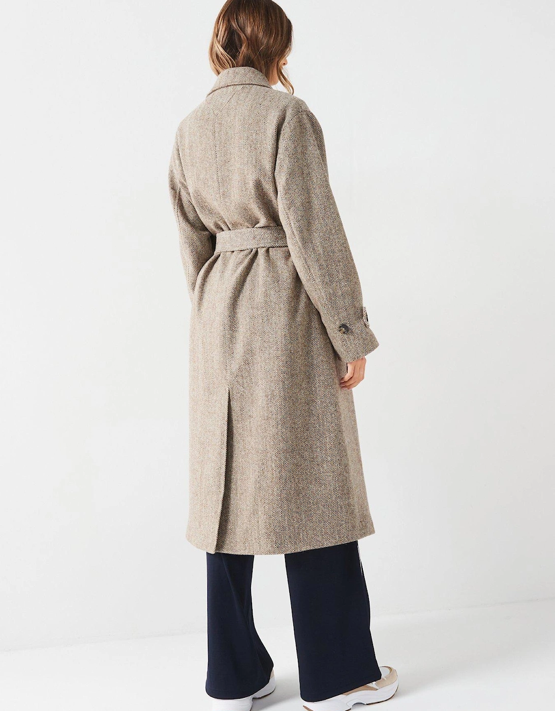 Wool Herringbone Duster Coat - Beige