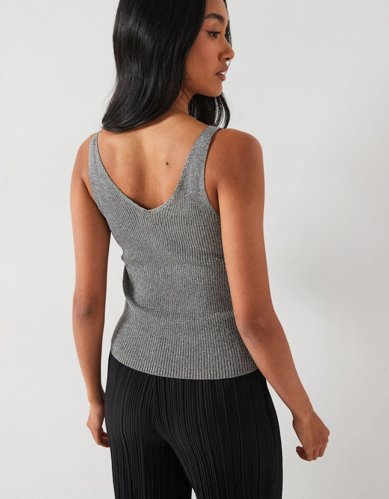 Knitted V Neck Vest - Grey