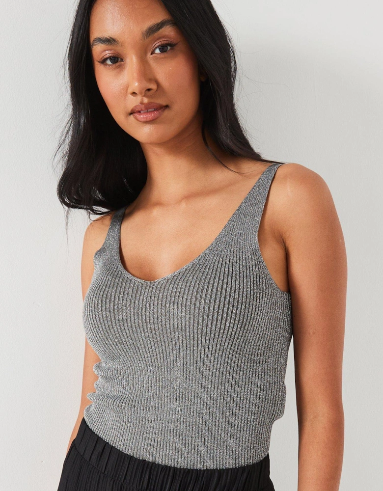 Knitted V Neck Vest - Grey