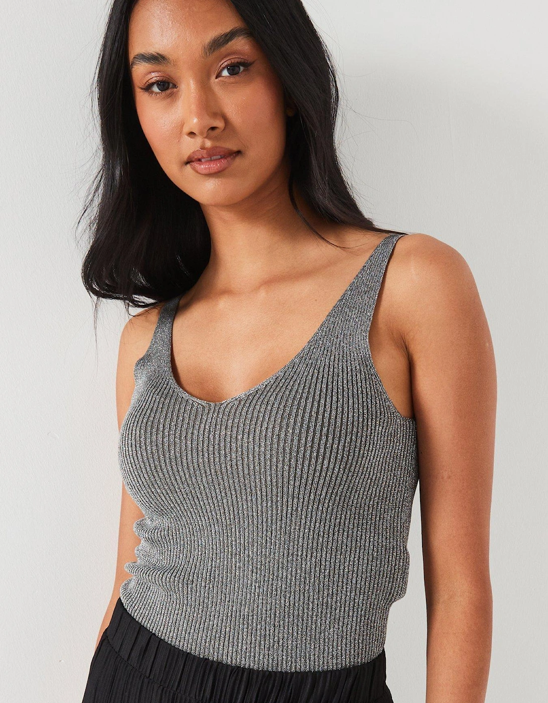 Knitted V Neck Vest - Grey