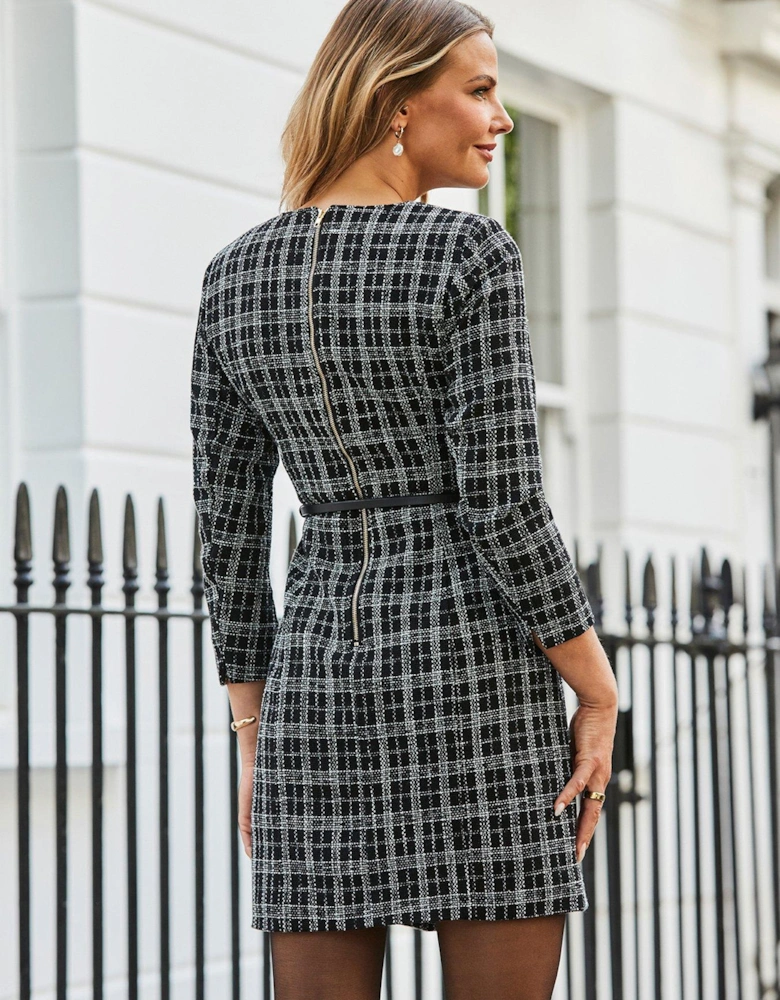 Belted Boucle Mini Dress - Black