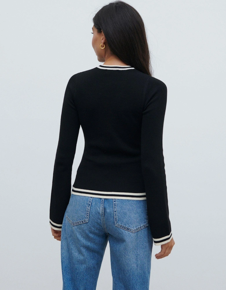 Zella Contrast Knit Long Sleeve Top - Black