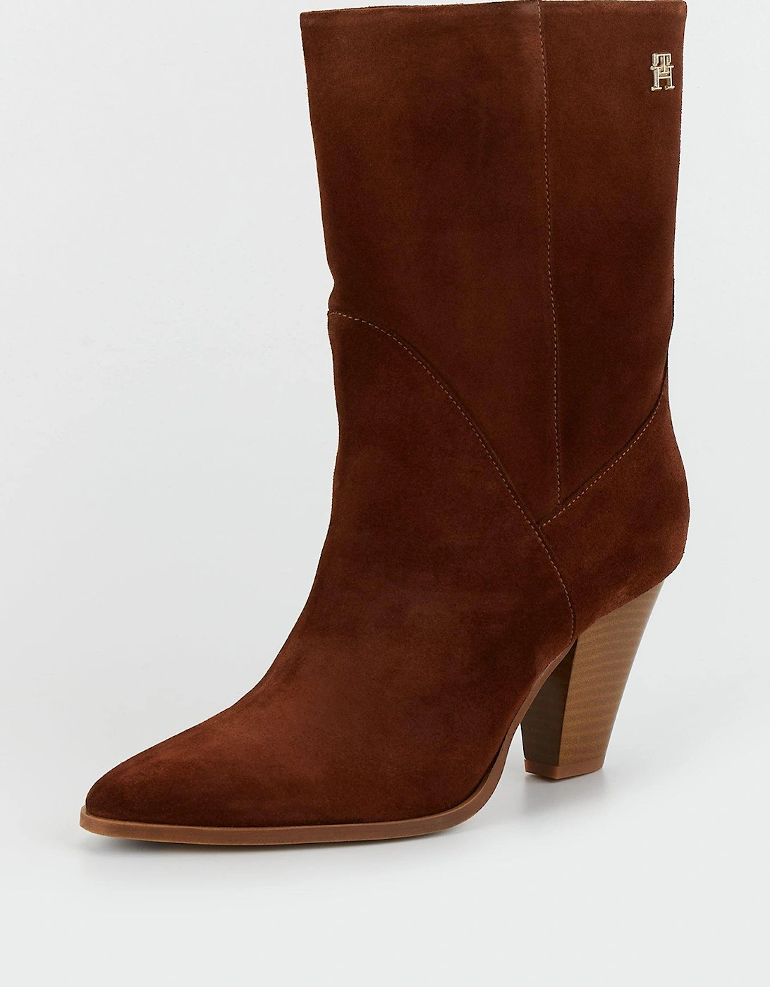 Suede Heeled Cowboy Boots - Brown