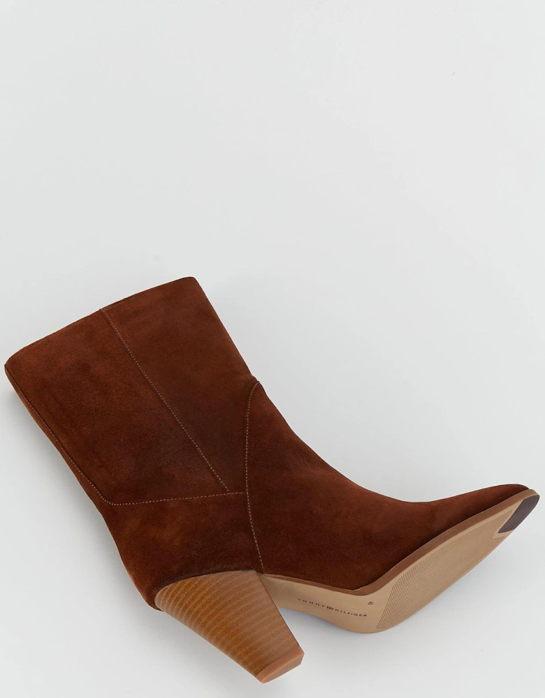 Suede Heeled Cowboy Boots - Brown