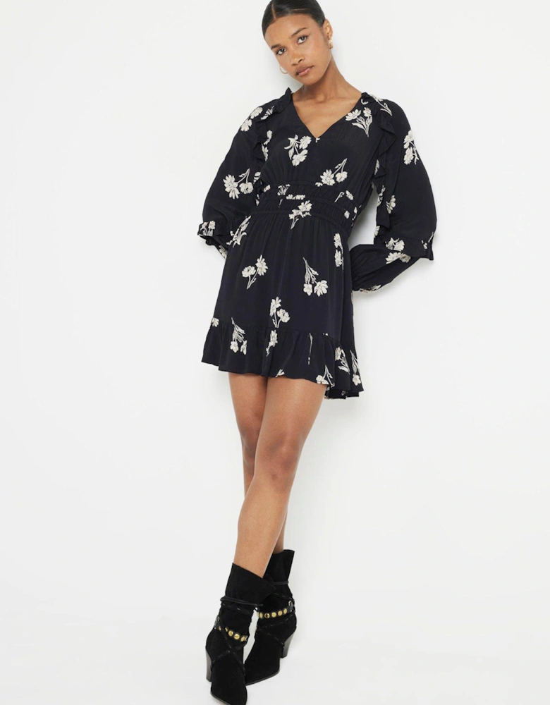 Frill Detail Tea Dress - Black