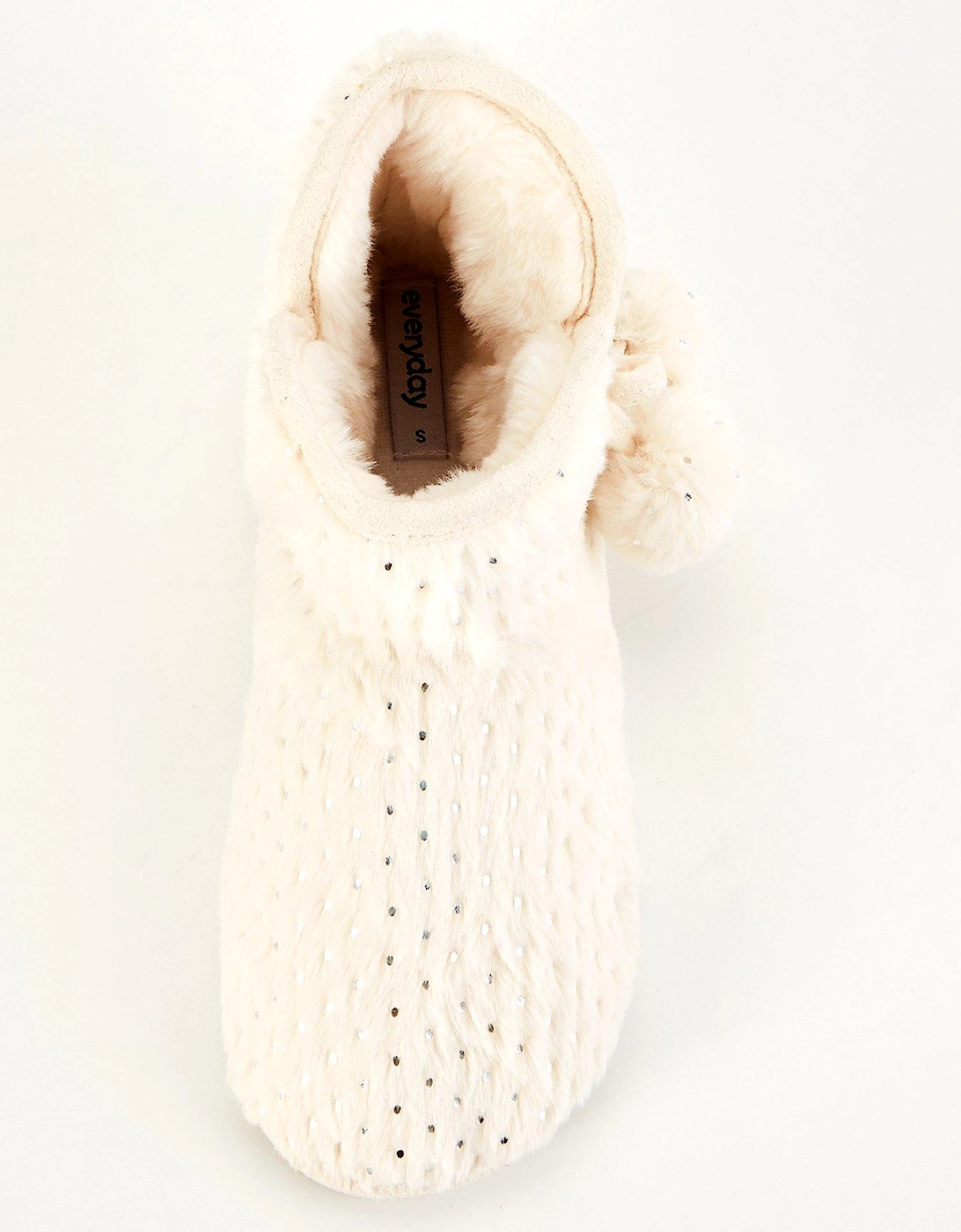 Textured Slipper Boot with Poms - Cream