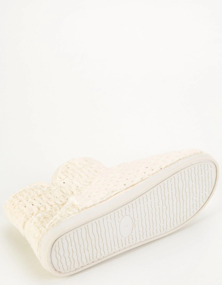 Textured Slipper Boot with Poms - Cream