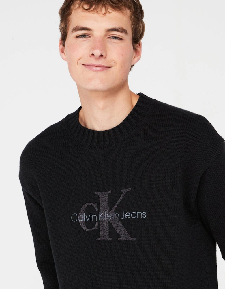 Chenille Monologo Knitted Jumper - Black