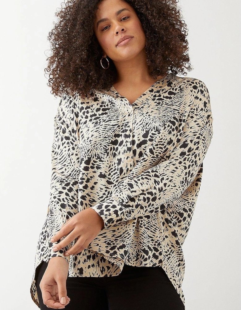 Womens/Ladies Animal Print Collarless Plus Shirt