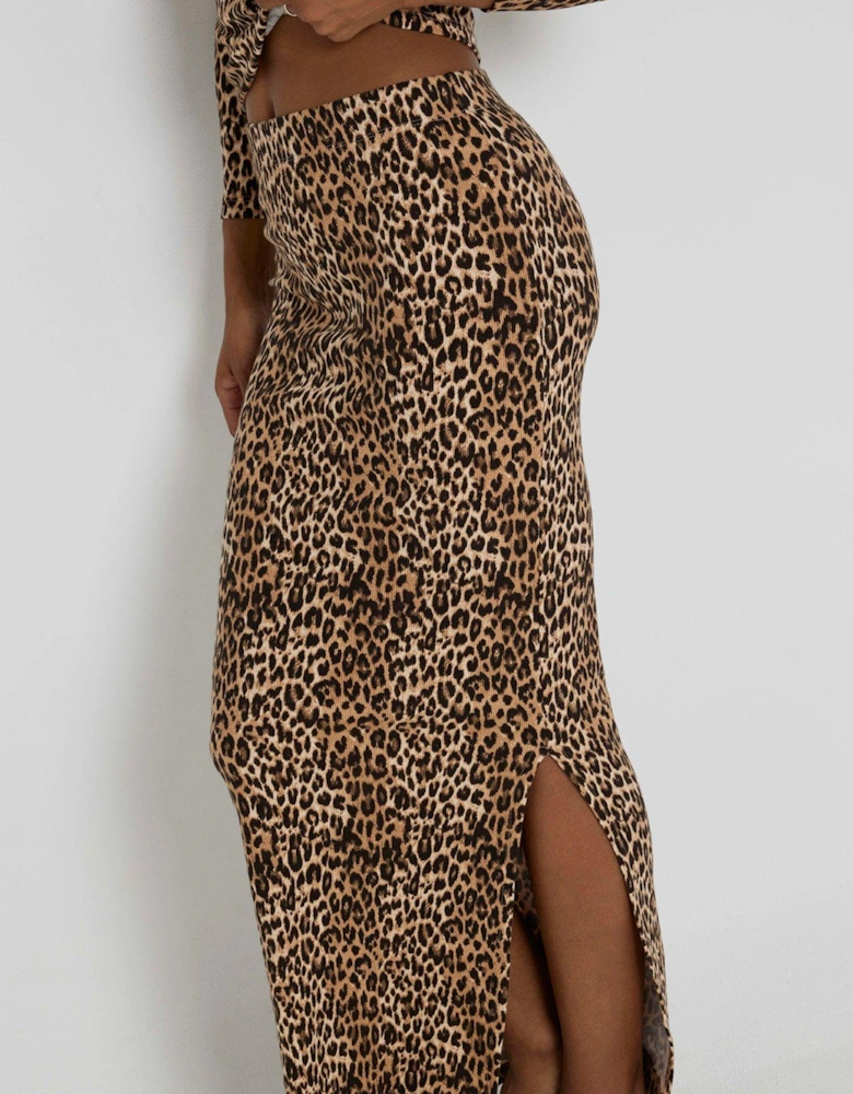 Leopard Pencil Skirt - Brown