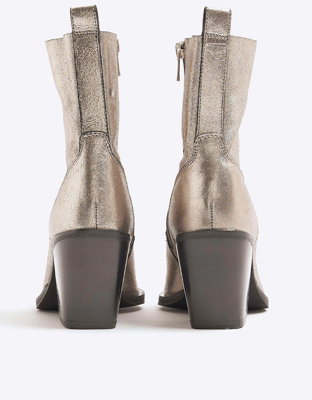 Leather Western Boot - Silver