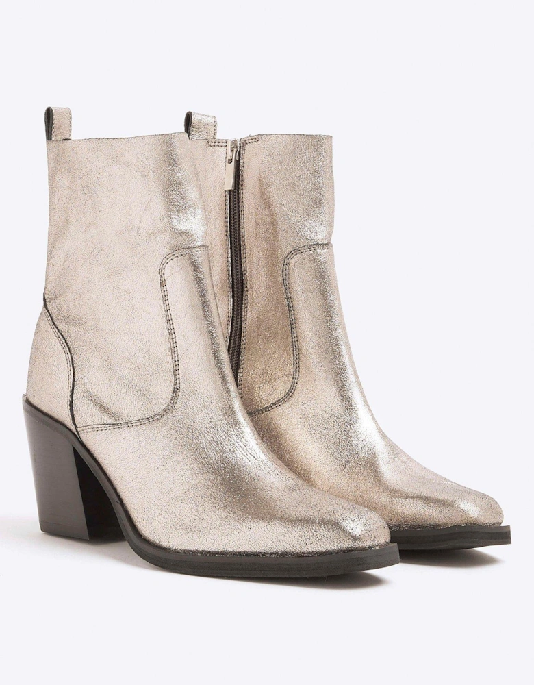 Leather Western Boot - Silver