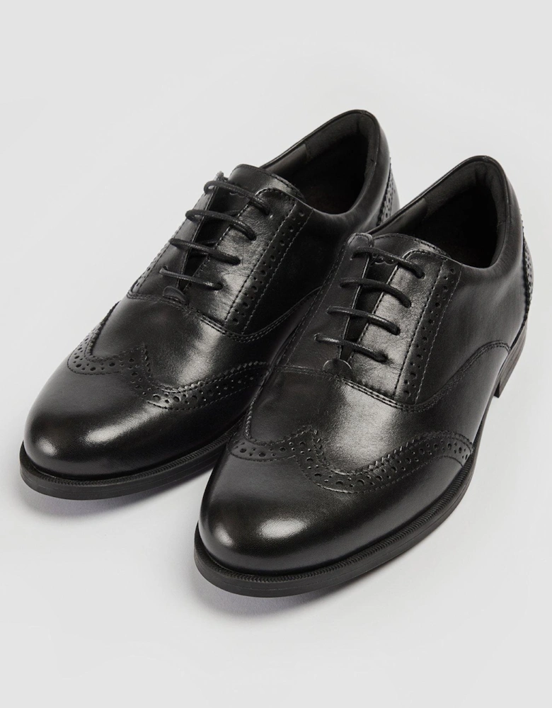 Lee Leather Lace Up Brogue School Shoe - Black