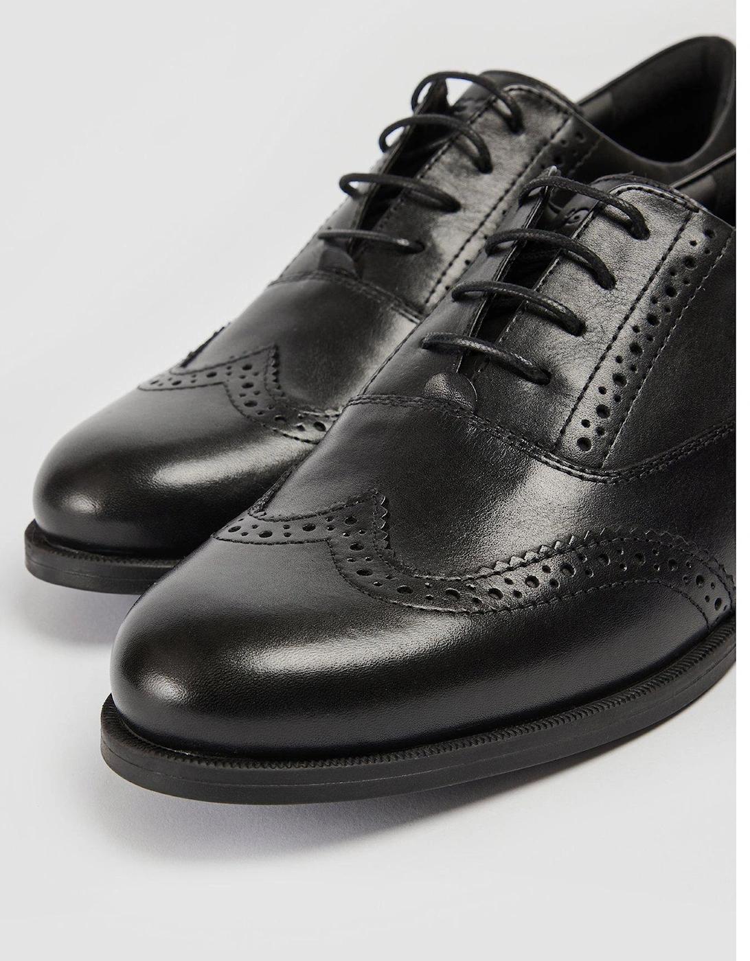 Lee Leather Lace Up Brogue School Shoe - Black