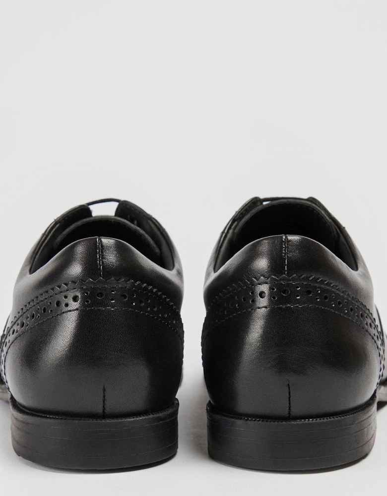 Lee Leather Lace Up Brogue School Shoe - Black