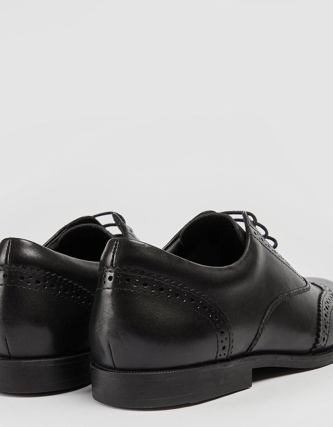 Lee Leather Lace Up Brogue School Shoe - Black