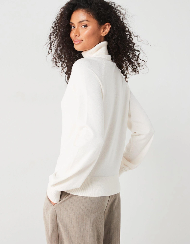 Roll Neck Relaxed Jumper - Off White