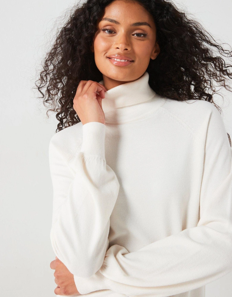 Roll Neck Relaxed Jumper - Off White