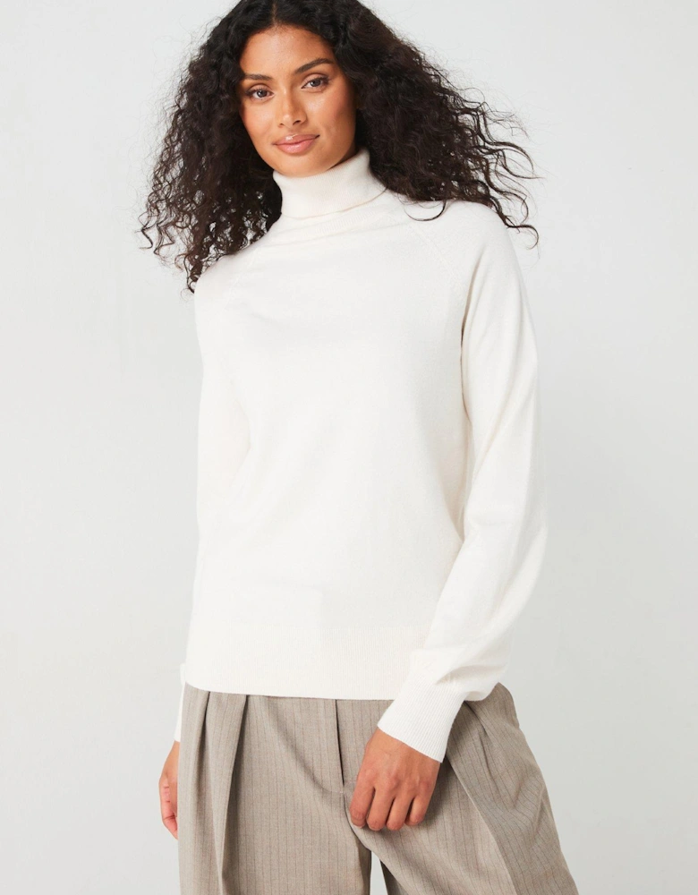 Roll Neck Relaxed Jumper - Off White