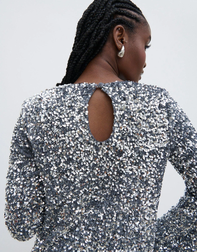 Nico Cluster Sequin Shift Dress - Silver