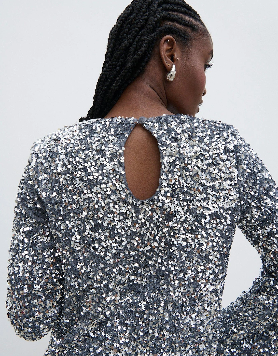 Nico Cluster Sequin Shift Dress - Silver