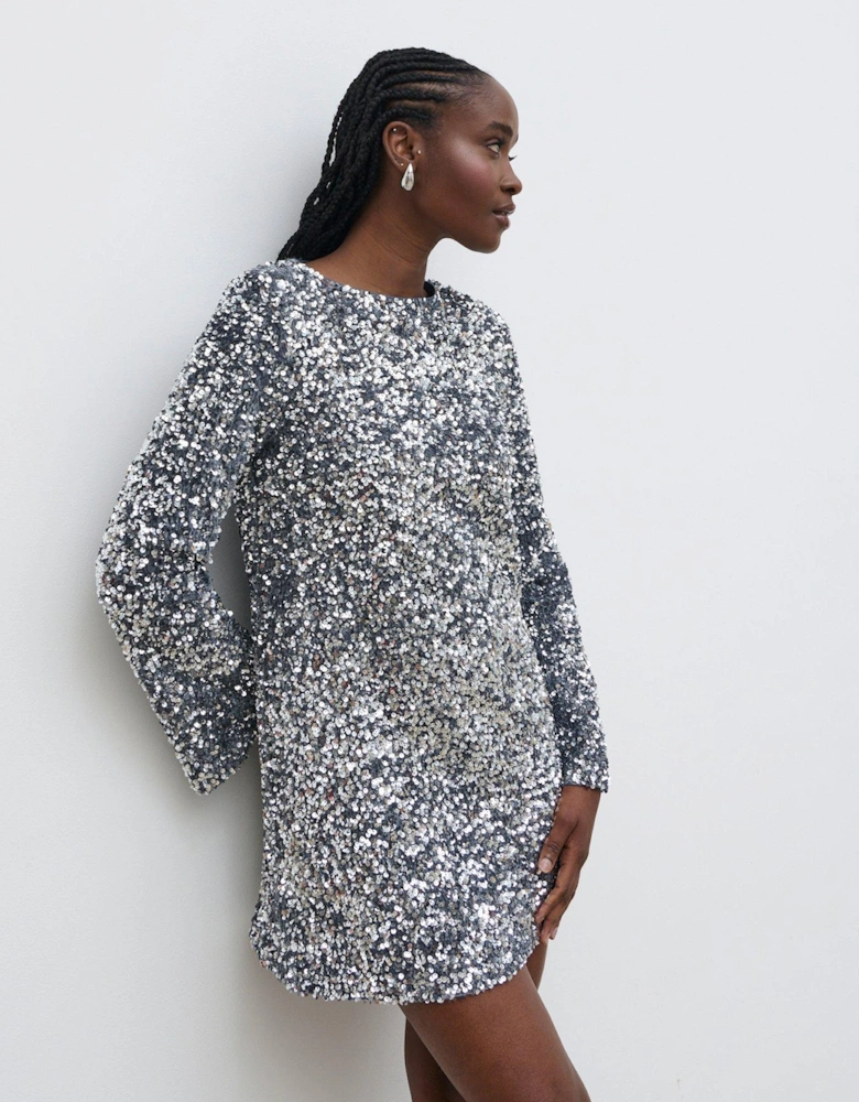 Nico Cluster Sequin Shift Dress - Silver