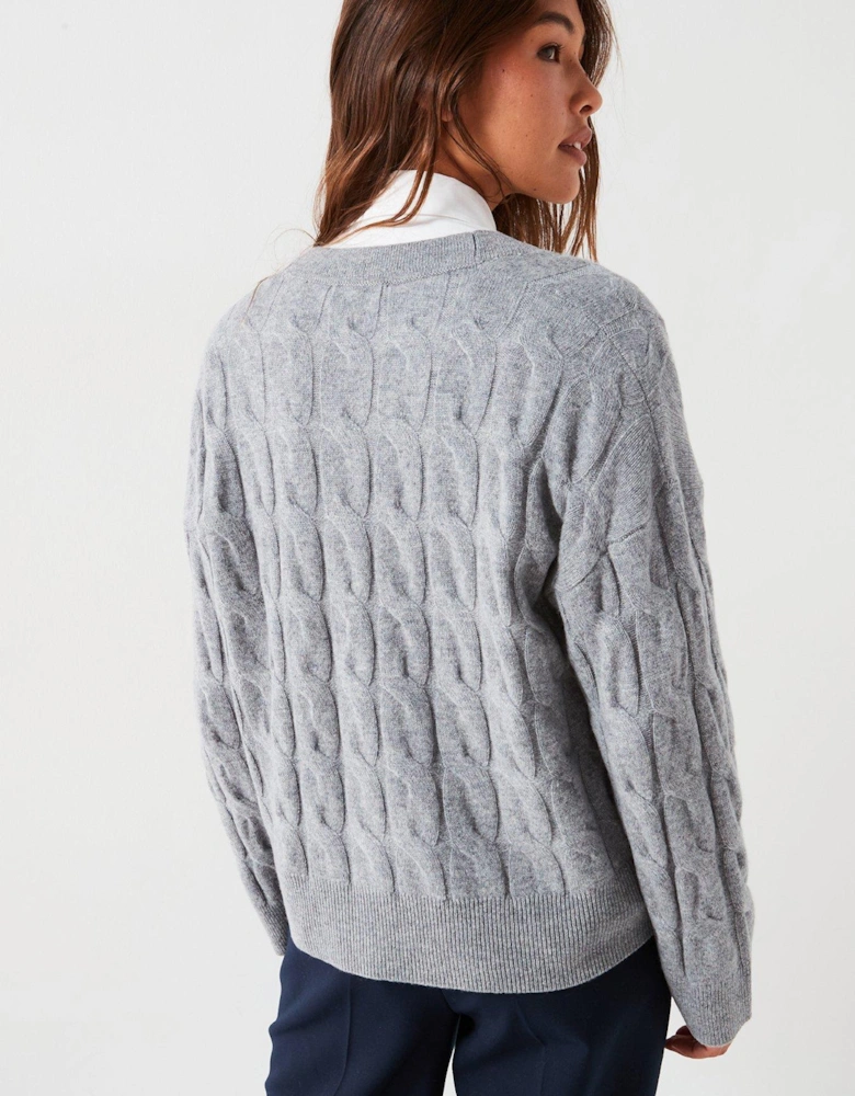 Soft Wool Cable Knit Cardigan - Grey
