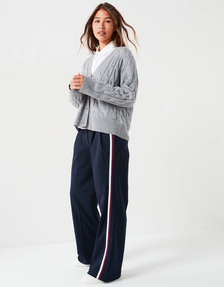 Soft Wool Cable Knit Cardigan - Grey