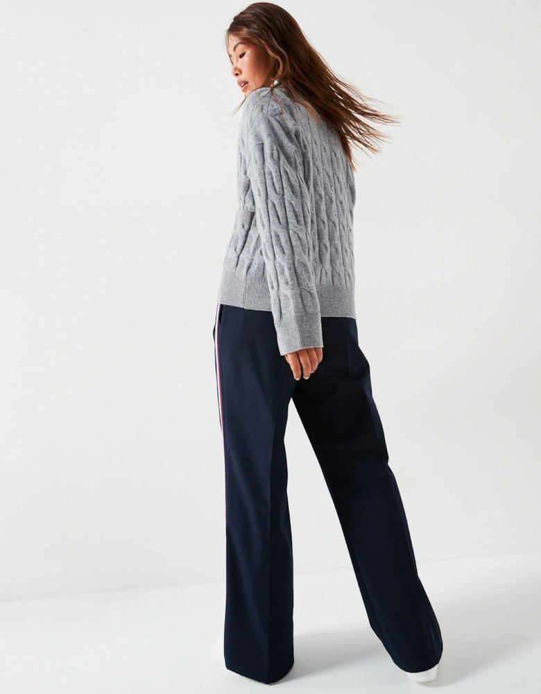 Soft Wool Cable Knit Cardigan - Grey
