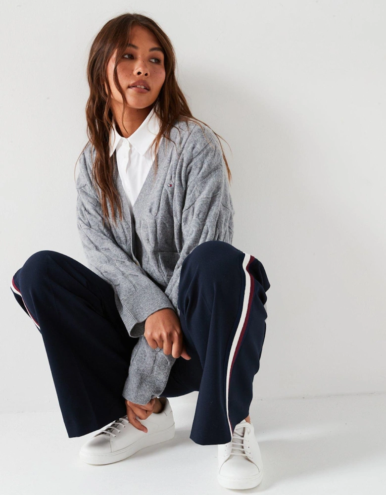 Soft Wool Cable Knit Cardigan - Grey