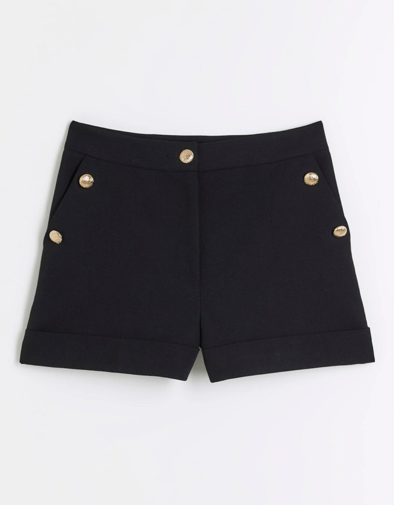 Button Front Structured Short - Black