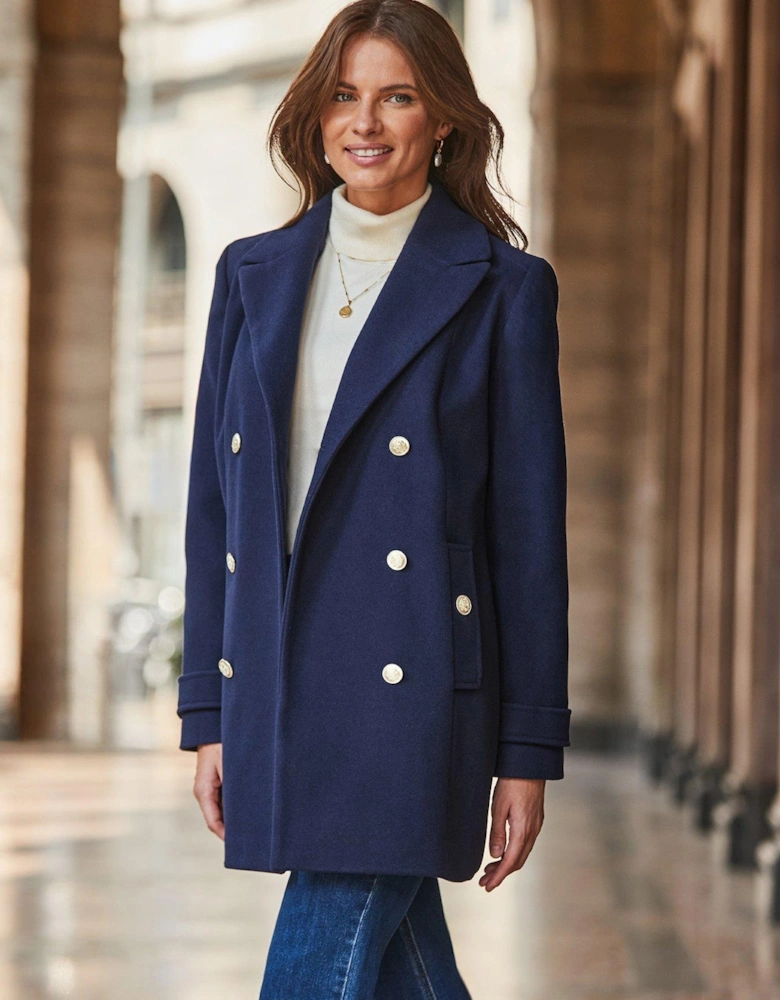 Short Peacoat With Gold Buttons - Navy