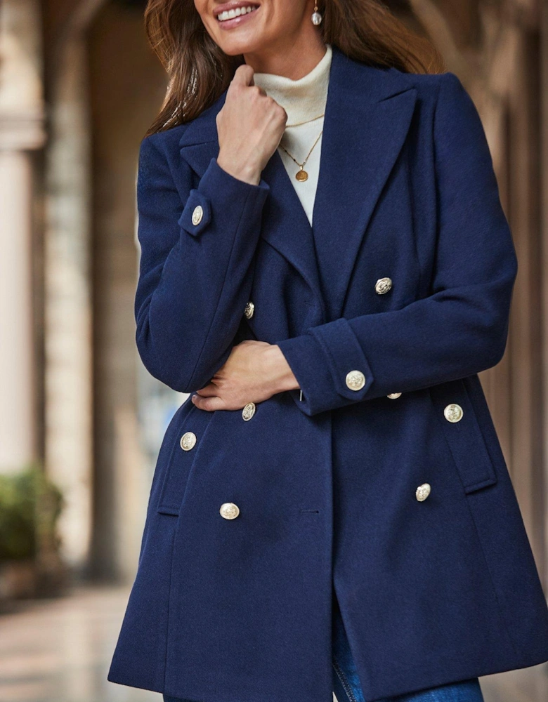 Short Peacoat With Gold Buttons - Navy