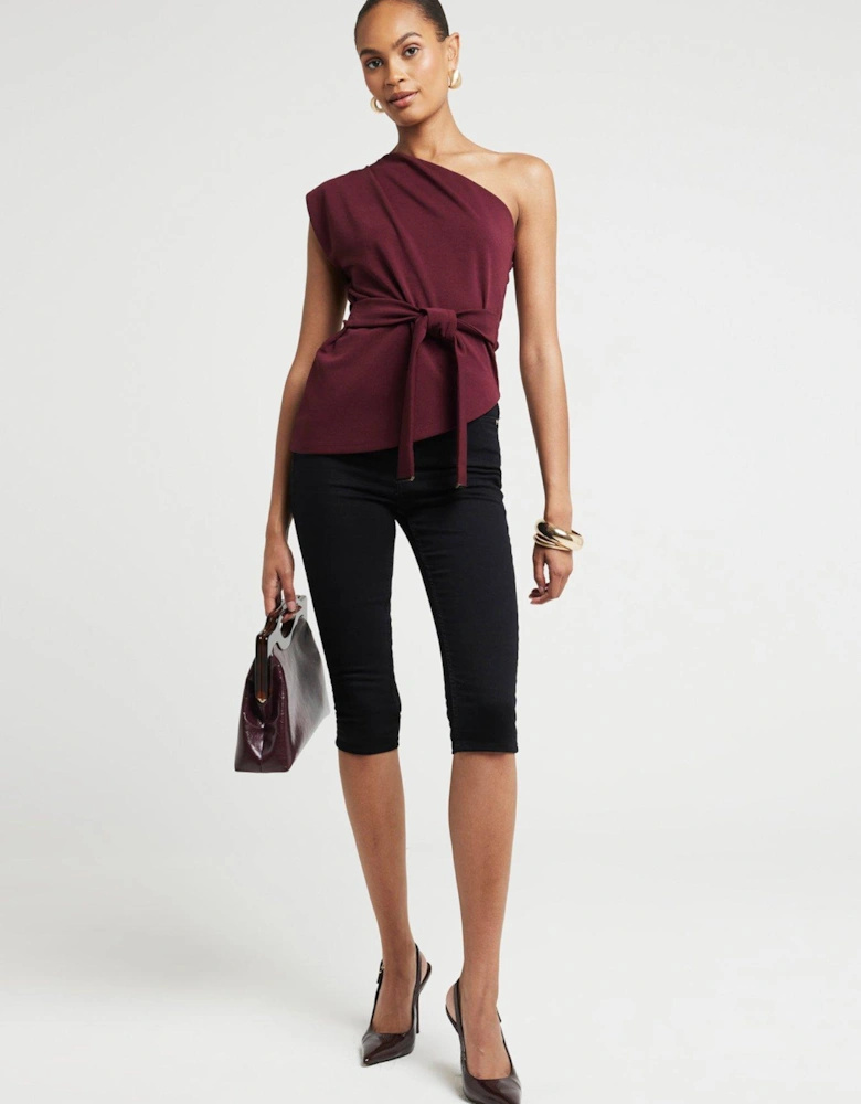 Asymmetric Belted Top - Dark Red