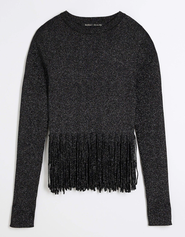 Fringe Detail Jumper - Black